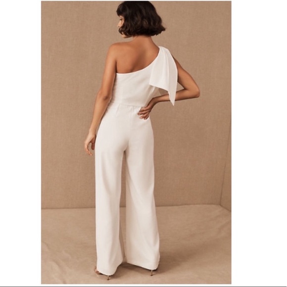BHLDN Windham wedding jumpsuit white one-shoulder - Picture 2 of 7